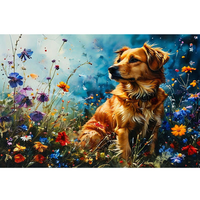 Ingooood Jigsaw Puzzle 1000 Pieces- Puppy in the flowers - Entertainment Toys for Adult Special Graduation or Birthday Gift Home Decor