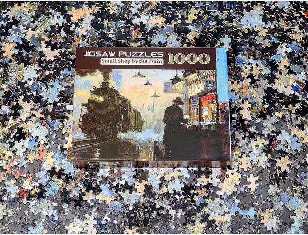 Ingooood-Jigsaw Puzzle 1000 Pieces-Tranquil Series-Small Shop by The Train_IG-1291 Entertainment Toys for Adult Special Graduation or Birthday Gift Home Decor - Ingooood jigsaw puzzle 1000 piece