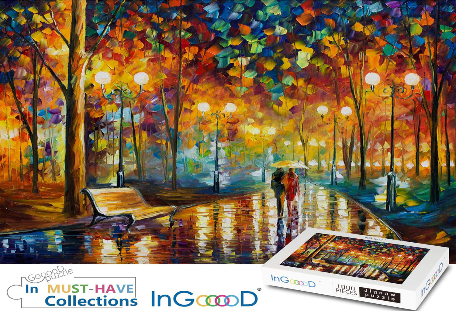 Ingooood Wooden Jigsaw Puzzle 1000 Piece for Adult - Rainy Night